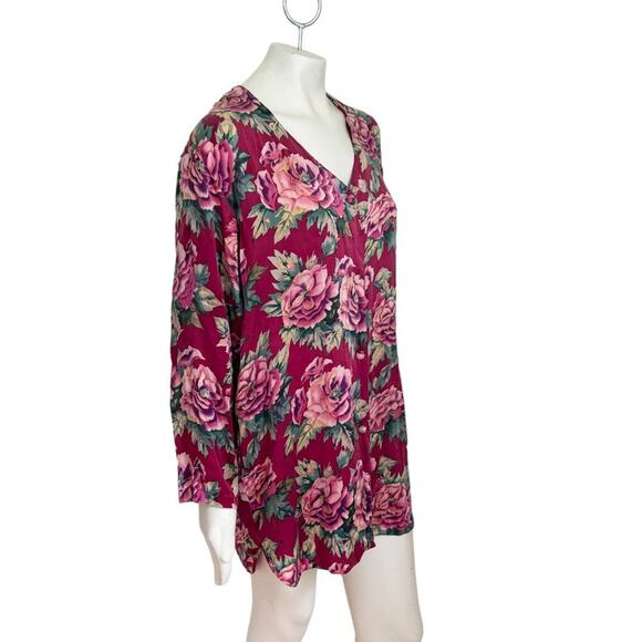 VTG VICTORIA'S SECRET Gold Label Pure Silk Floral Nightshirt Dress in Red SZ 10 - Picture 4 of 9